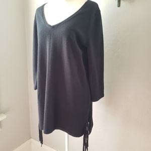 The Limited black tunic top with tasseled sides M
